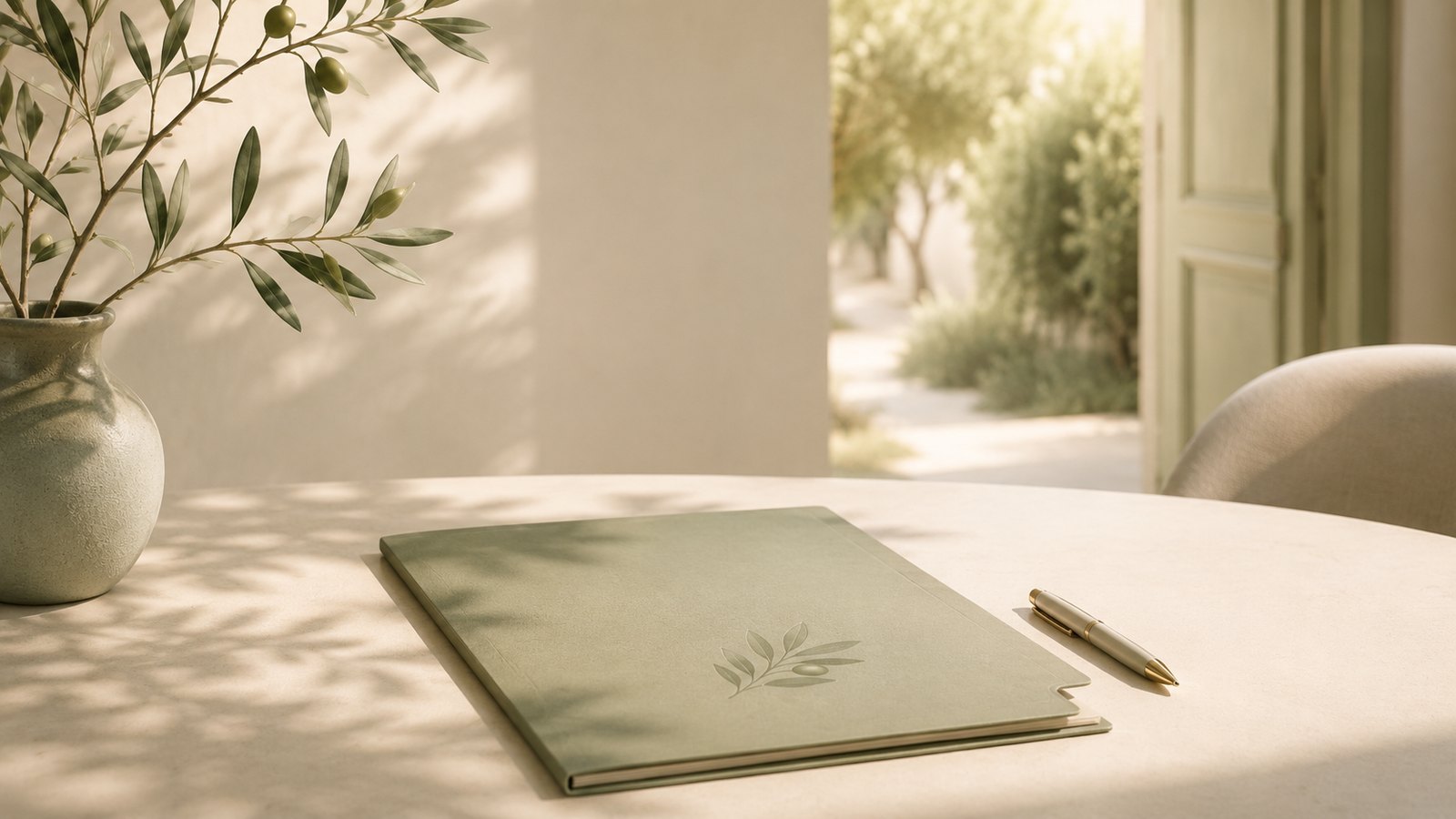 A quiet table prepared for a mediation session