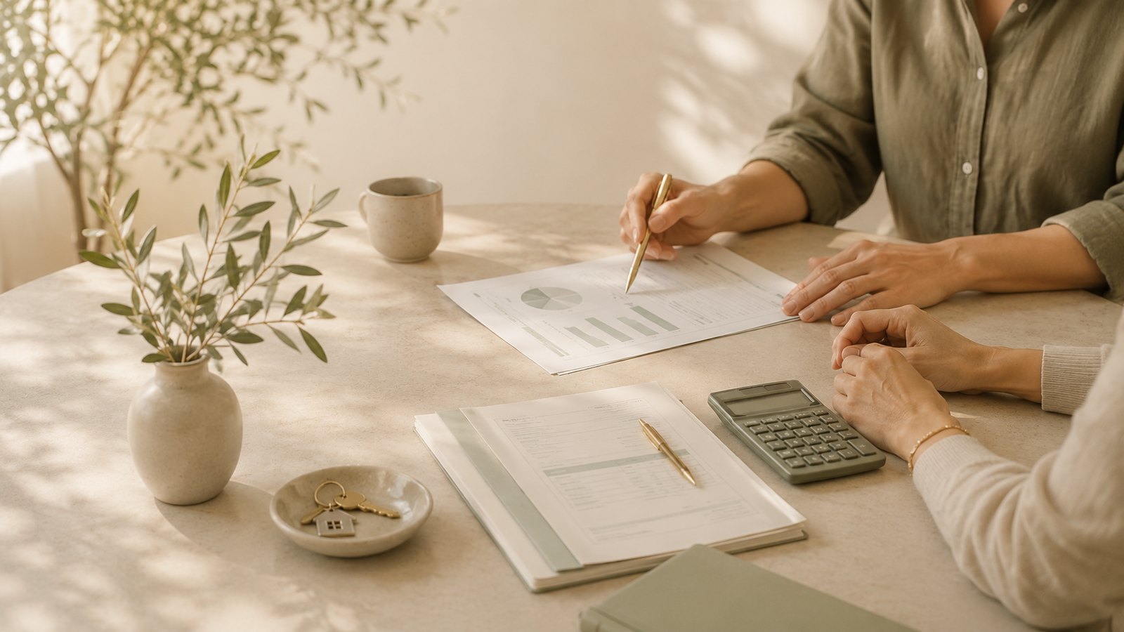 Two people reviewing a plan at a quiet table